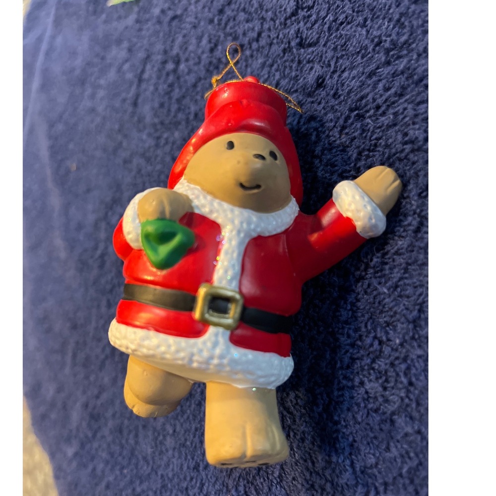 Vintage Santa Bear Christmas Ornament Red Suit Green Toy Sack P & CO LTD 3.5"